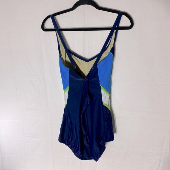 Roots Navy Blue Green One Piece swimsuit Bathing Suit 14 - Picture 2 of 15